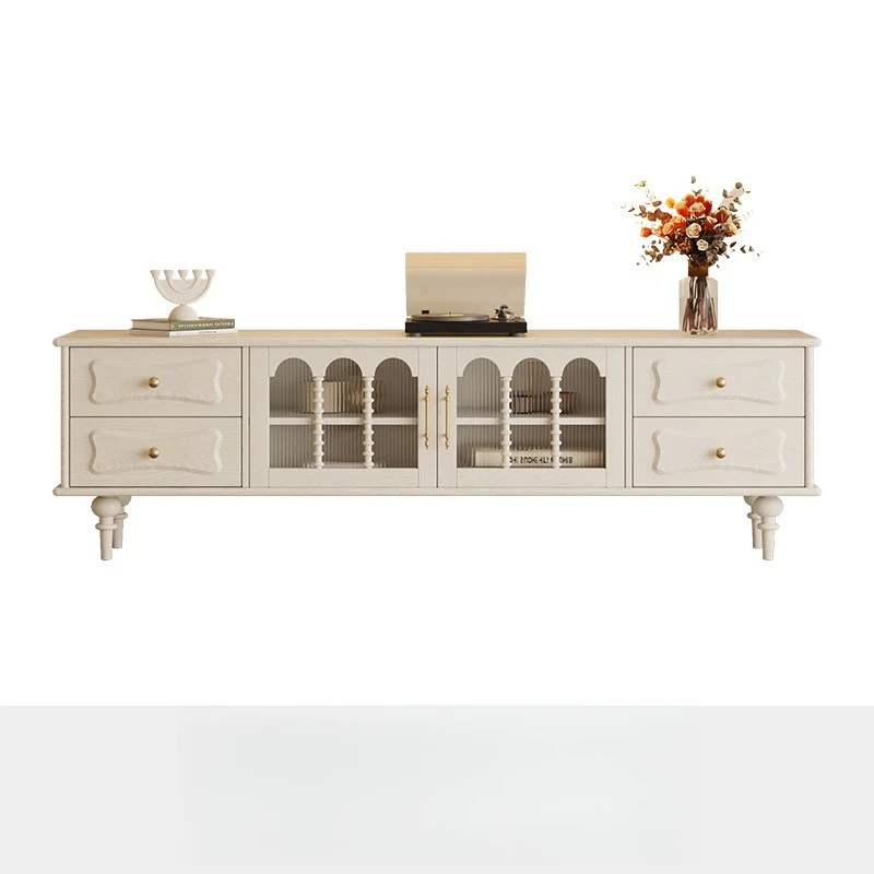 

French cream style, solid wood TV cabinet, retro living room, American small apartment locker