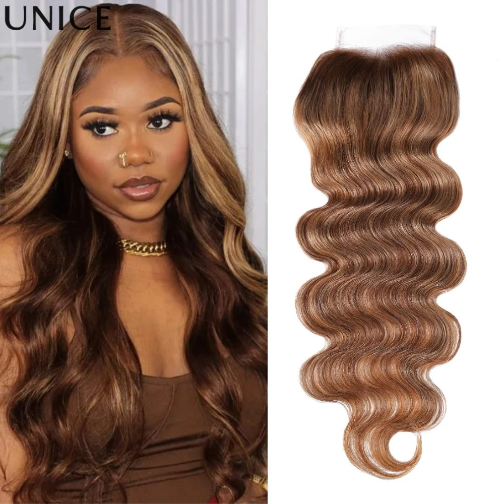 

Накладка для волос UNice Blonde Highlight Body Wave 4x4 Lace Closure, 100% натуральные человеческие волосы, свободная линия роста волос