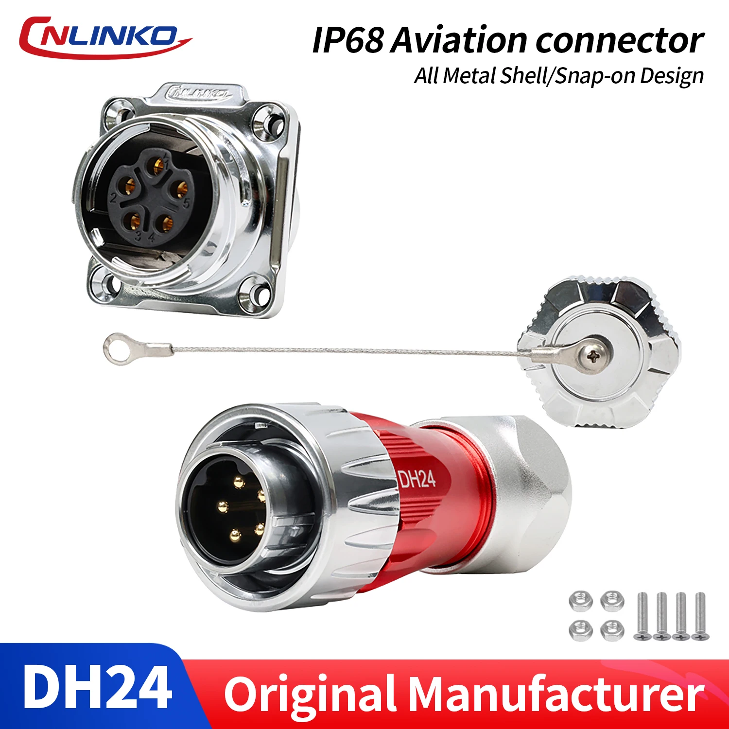 CNLINKO DH24 connecteur industriel circulaire étanche à 5 broches Anti-insmatage verrouillage rapide coque entièrement métallique connecteurs IP68