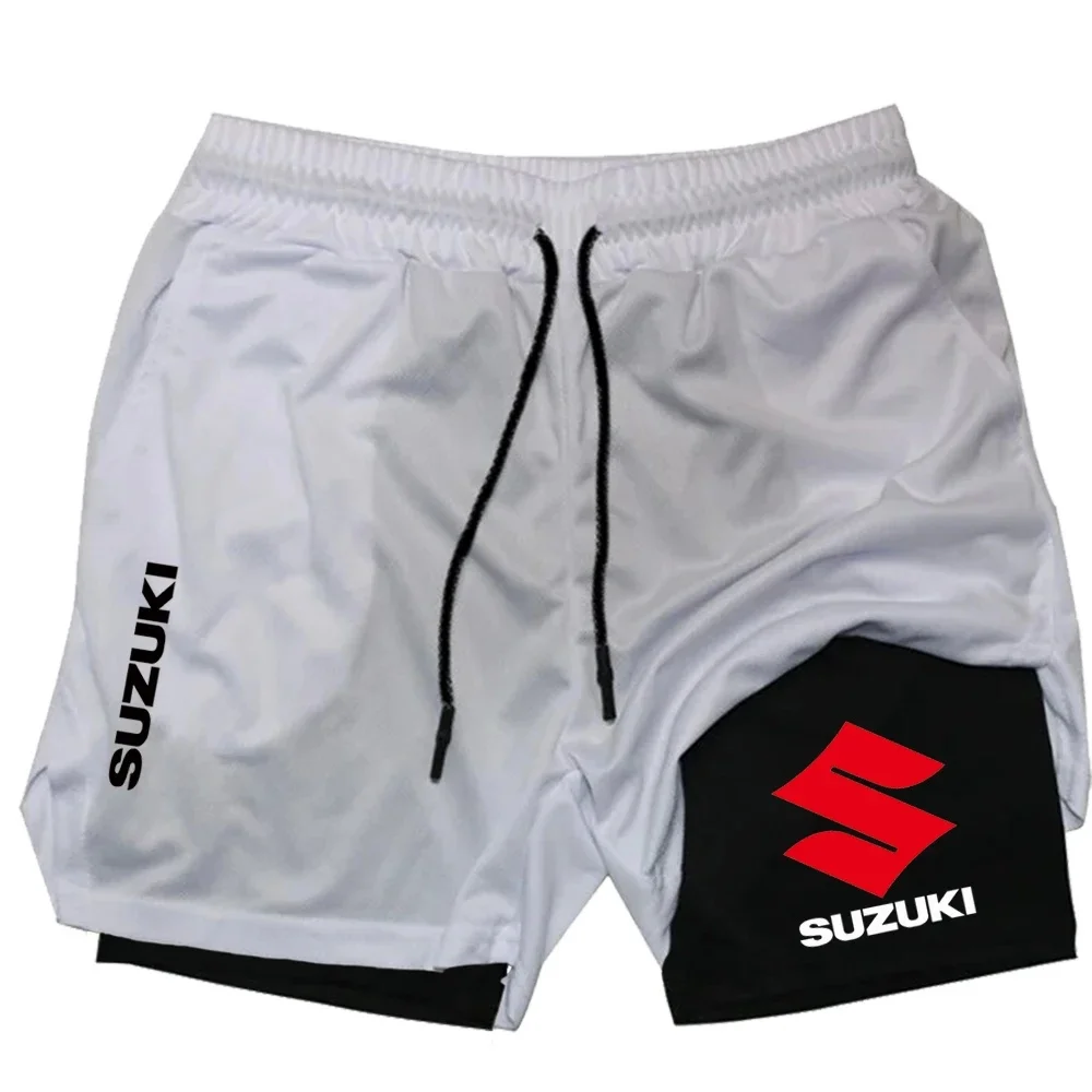 SUZUKI Newest Shorts Men 2 in 1 Running Training Gym Shorts Fitness Joggers Jogging Summer Sports Shorts Workout Short Pants
