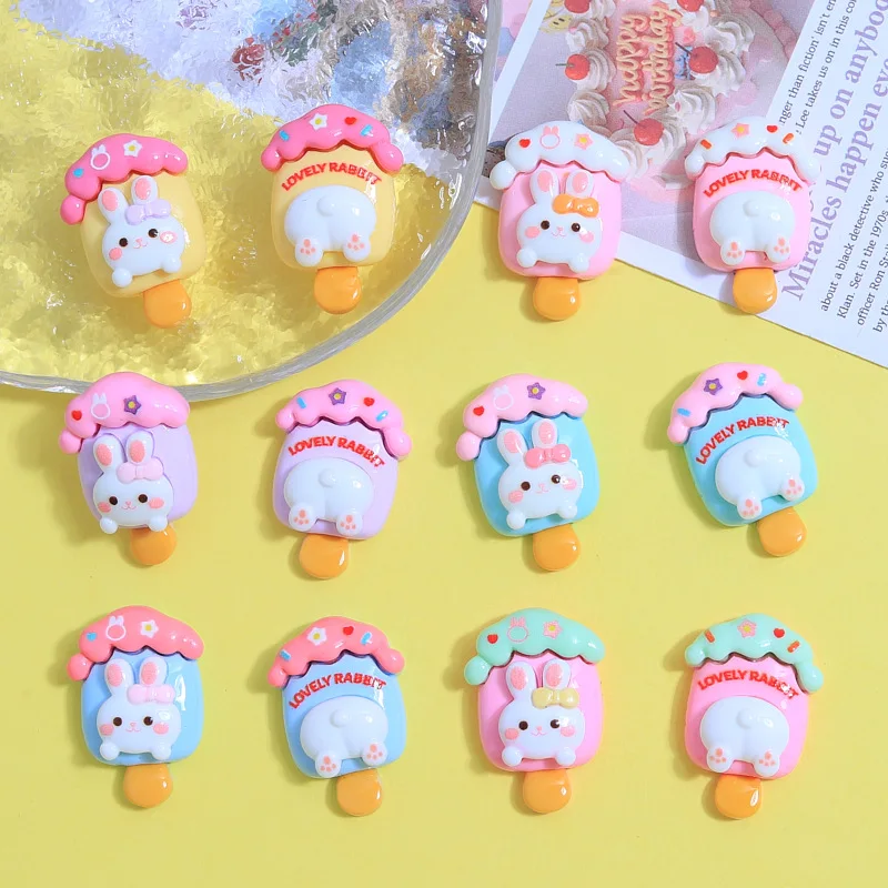 

100pcs Kawaii Sweet Rabbit Ice Cream Resin Flatback Cabochon Decoration Charm Crafts Dollhouse Accessories