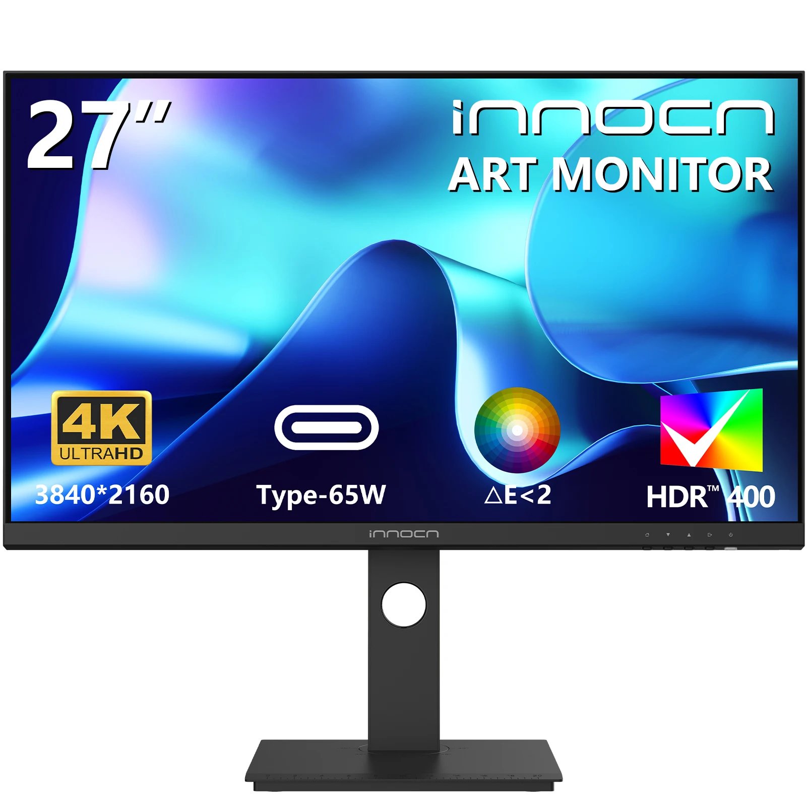 INNOCN 27 pouces 4K moniteur ordinateur UHD 3840x2160 LCD IPS affichage, HDR400, USB C 65W, DP, HDMI, moniteur PC pour Mac Laptop-27C1U