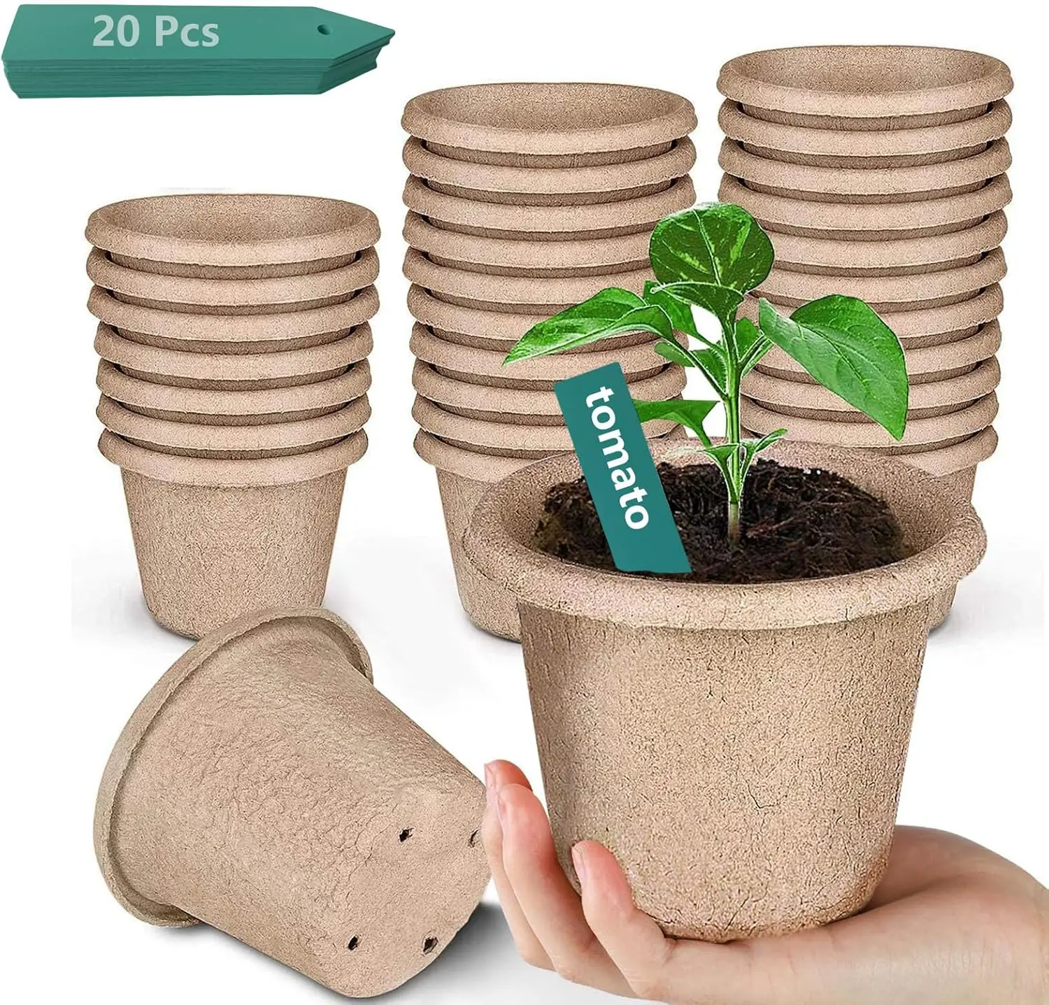 

30 Biodegradable Seedling Pots with Drainage Holes, 4.33 Inch Peat Nursery Includes 20 Plant Labels