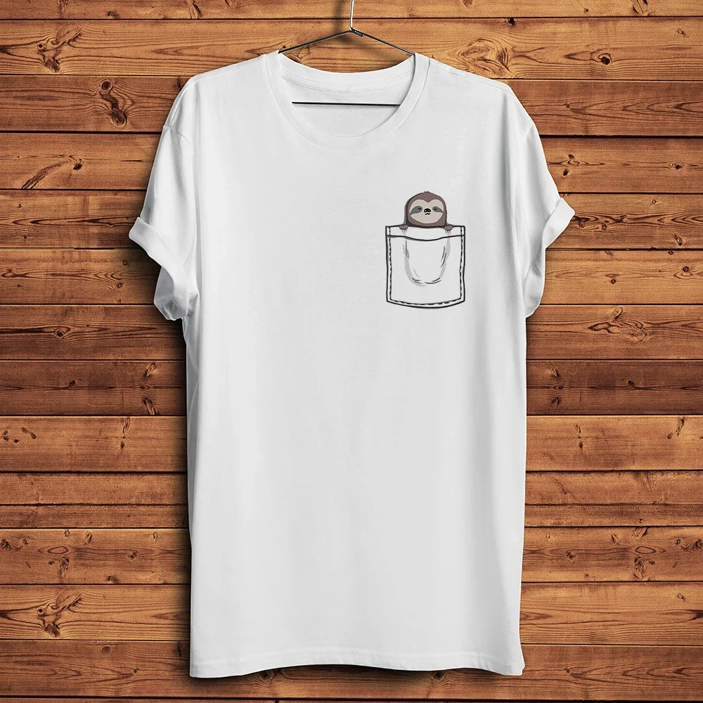 Cute Sloth Sleeping in Pocket, Funny 3D Vision T-Shirt, Casual Short Sleeve T-Shirt, Unisex Streetwear Tee, Breathable Print