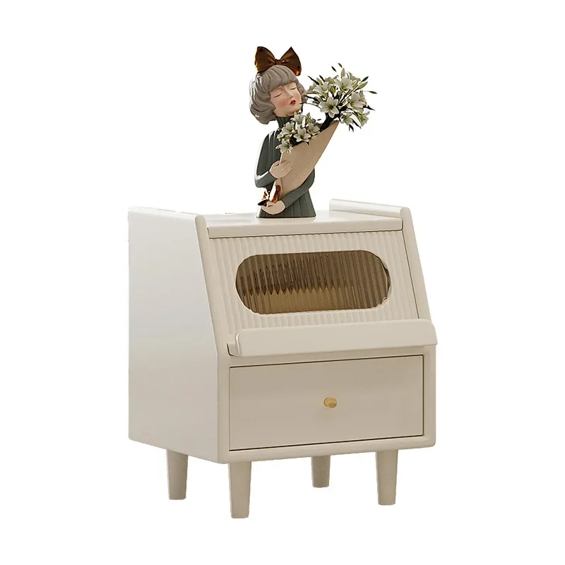 light luxury high-end multi-functional solid wood bedside table small apartment ultra-narrow rental room bedside table