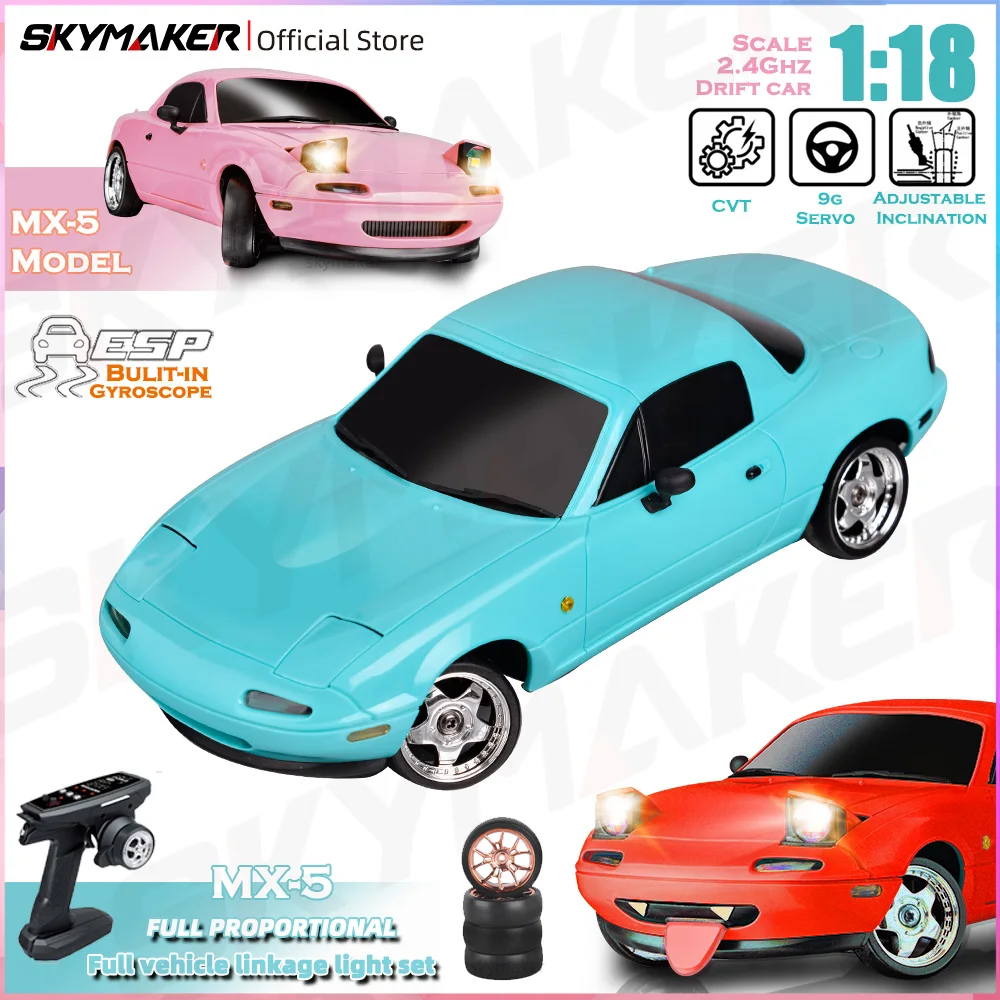 Skymaker LDRC LD1804 1/18 RC Drift Car MX5 2.4GHz RWD with ESP Gyroscope on-Road LED Lights Full Scale RC Cars Children Toy Gift