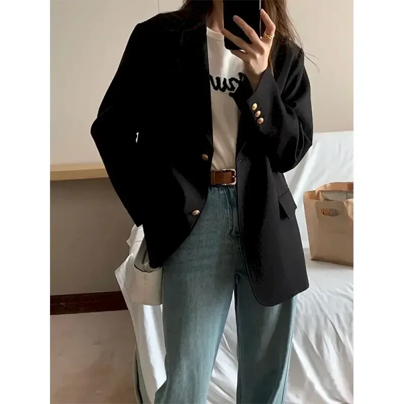 

Insozkdg Women Spring Blazer Simple Beige Casual Jackets Office Lady Loose Women Blazers Coat Female Solid Suit New Coats Women