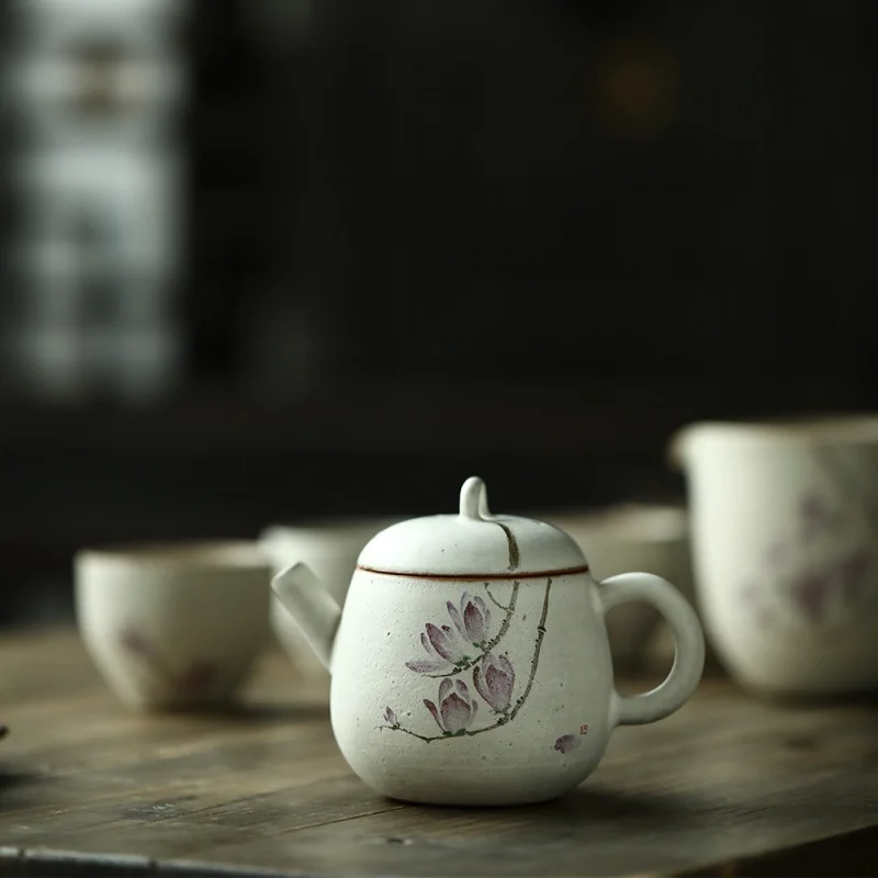 ★Jingdezhen Japanese Handmade Powder Hand Painted Pastel Teapot Set Kung Fu Tea Teaware Gaiwan Pot Tray Tea-Soaked Crack