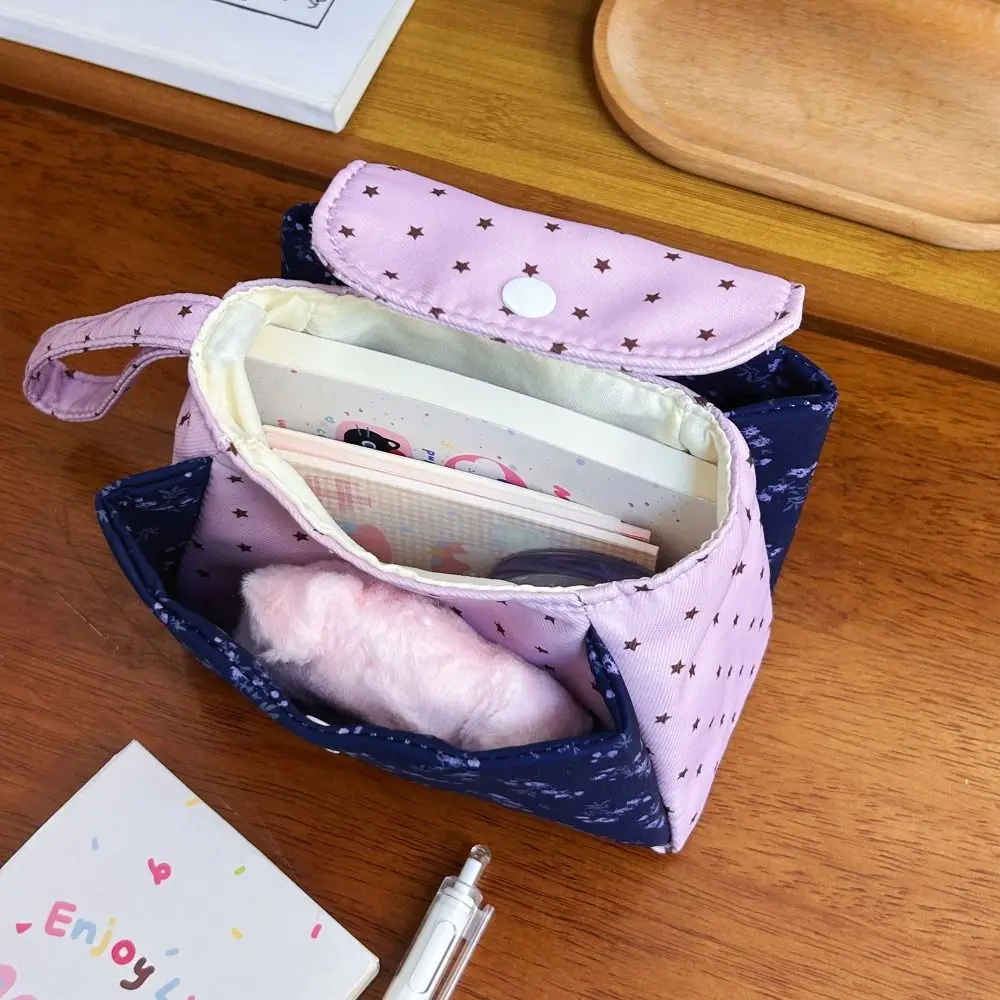 INS Style Canvas Handbag Purple Floral Three-Layer Makeup Bag Large Capacity Cosmetic Bag Women Girls