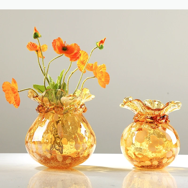 Glass Vase Bag Shape Colored Flower Vase Floral Arrangement Accessories Terrarium Room Decoration Accessories