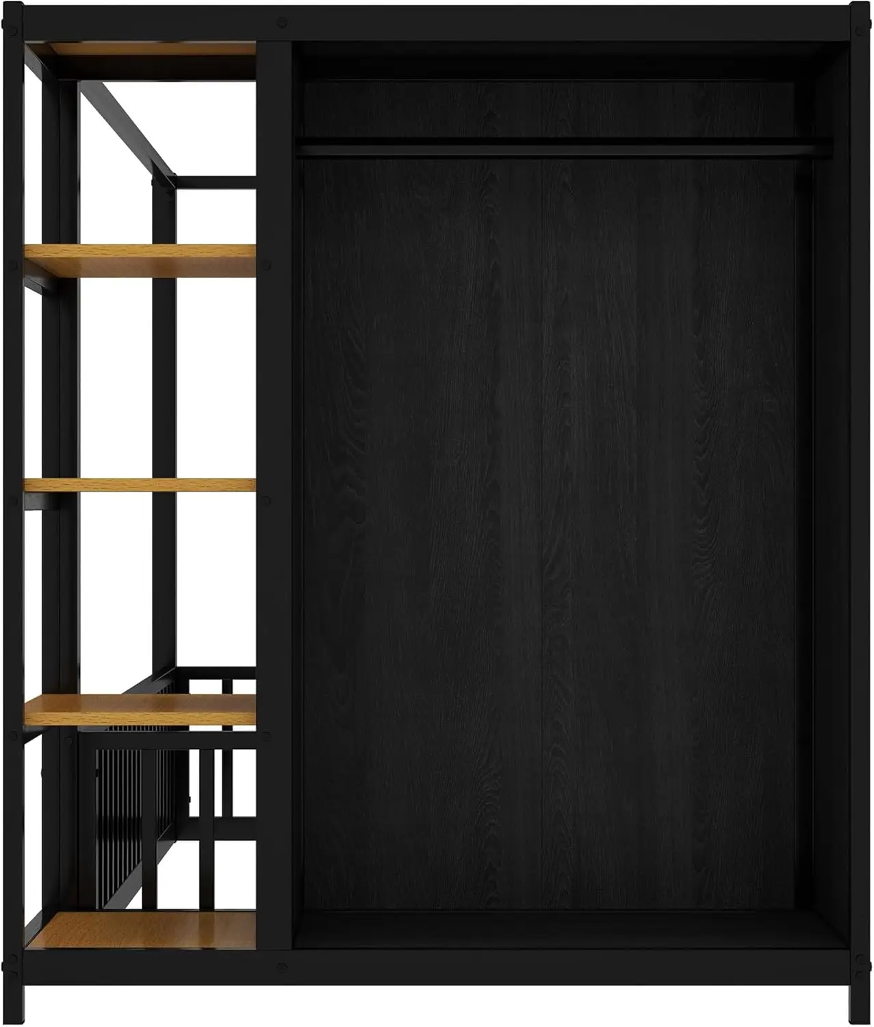 Tempat Tidur Lantai Montessori Ukuran dengan Lemari Pakaian dan Rak Penyimpanan, Rangka Tempat Tidur Lantai Kanopi untuk Anak-anak, Tempat Tidur Lantai Logam Ukuran Twin dengan Pagar