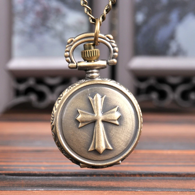 

Small Cross Quartz Pocket Watch Men Women Alloy Necklace Pendant Chain Gift Dropshipping