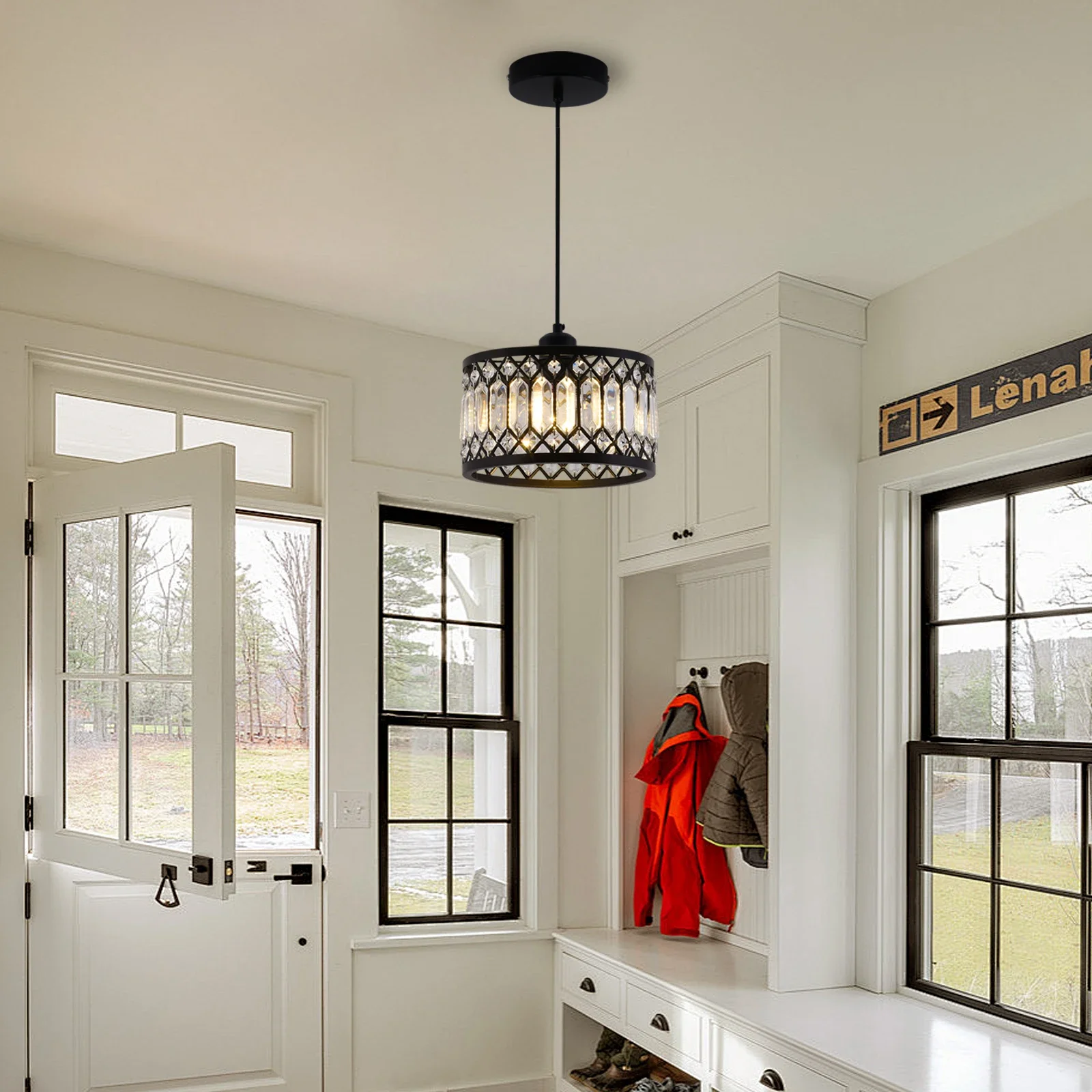 Black Crystal Chandelier Ceiling Light Iron Art Modern LED Pendant Lamp for Living Room Bedroom Home Decor Pendant Lights