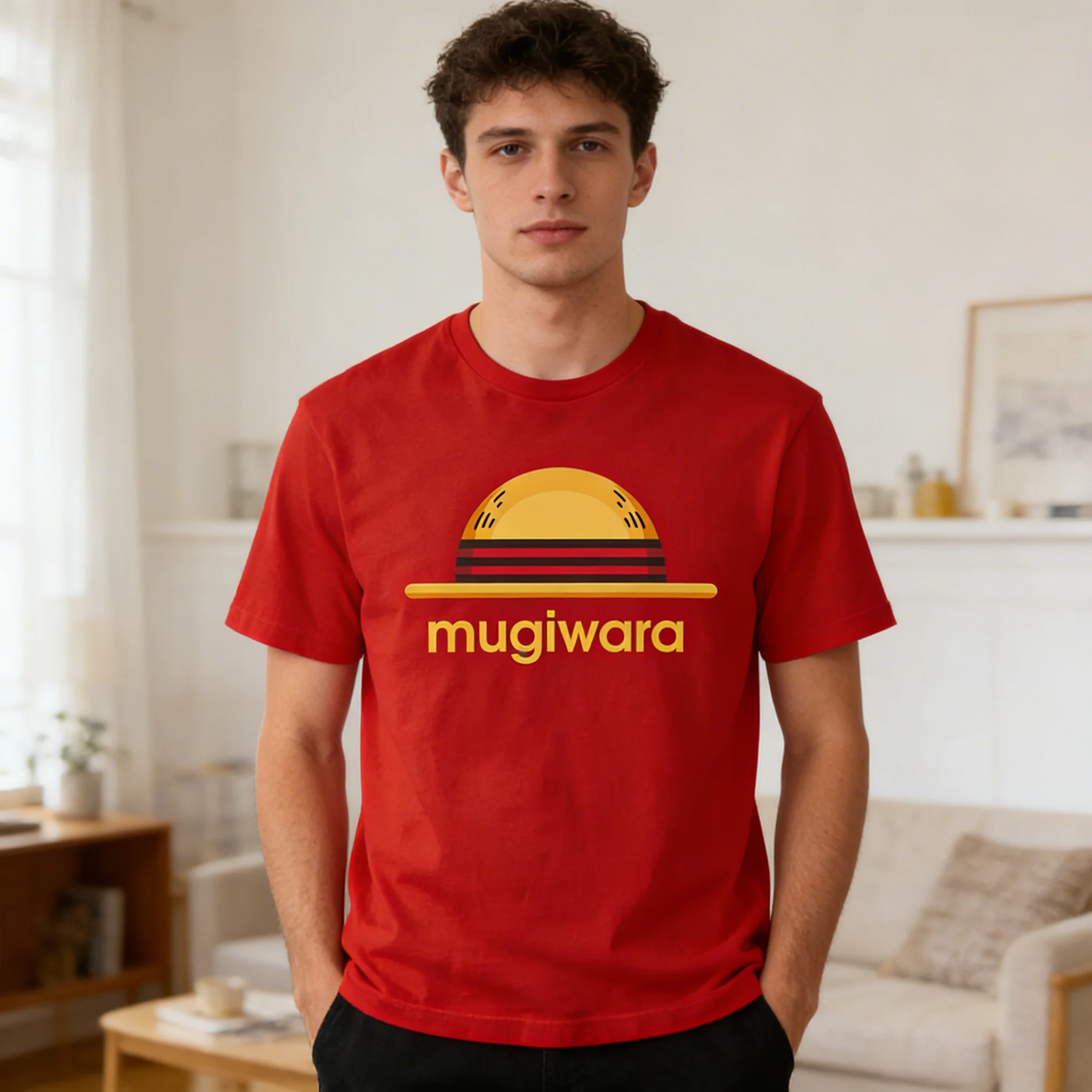 

Мужская футболка с аниме-принтом, красная, хлопковая, с изображением Мугивары и Соломенной шляпы, повседневная, для отаку, для повседневной носки, для кампуса, дома, уличной моды