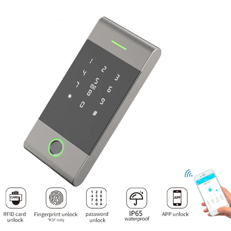 N75R-IP65 Rainproof Access Controller Reader Ttlock APP Remote Control Metal Support Fingerprint Card Password App