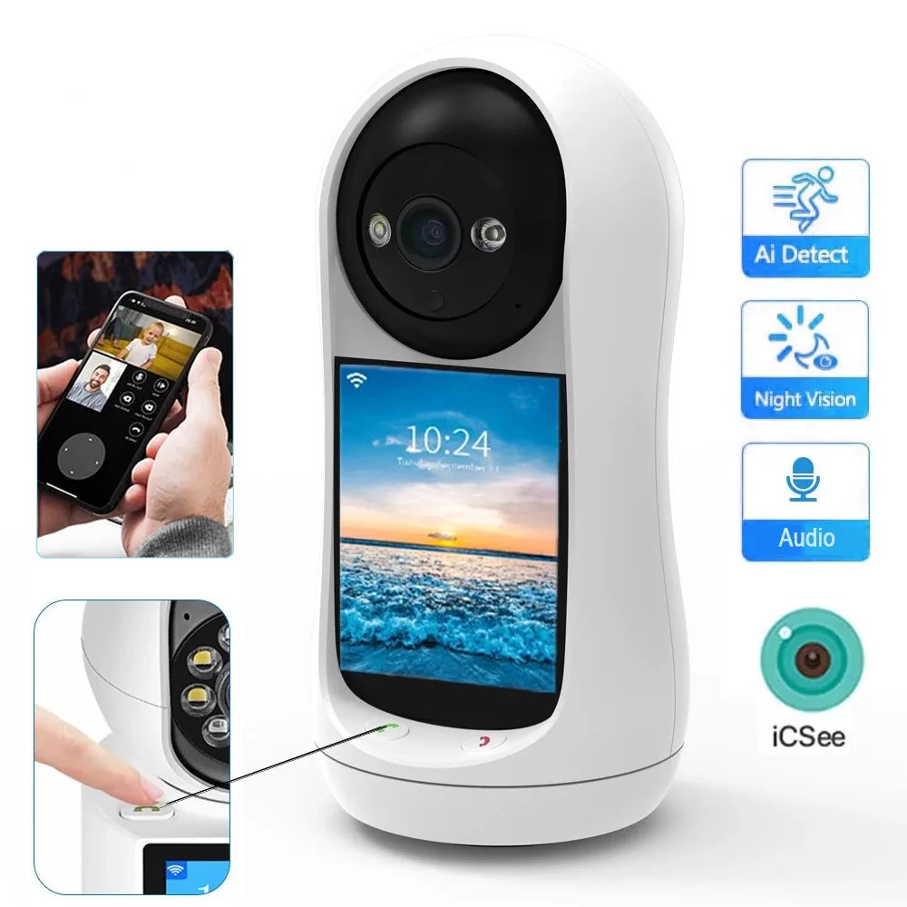 3MP PTZ IP Wifi Camera Video Call with 2.8 Inch IPS Screen Baby Cry Sound Detection Security Wireless Camera Baby Monitor ICSee