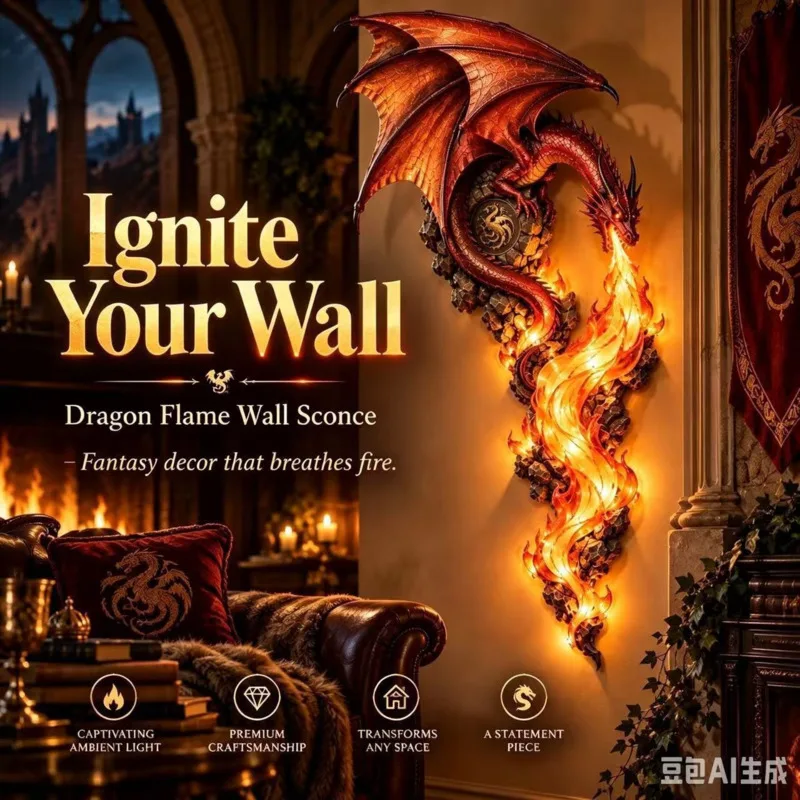 LED Dragon Wall Sconce 3D, Fire Breathing Light Sculpture Fantasy, Red Winged Beast Home Living, Room Bedroom Decor Gift Art
