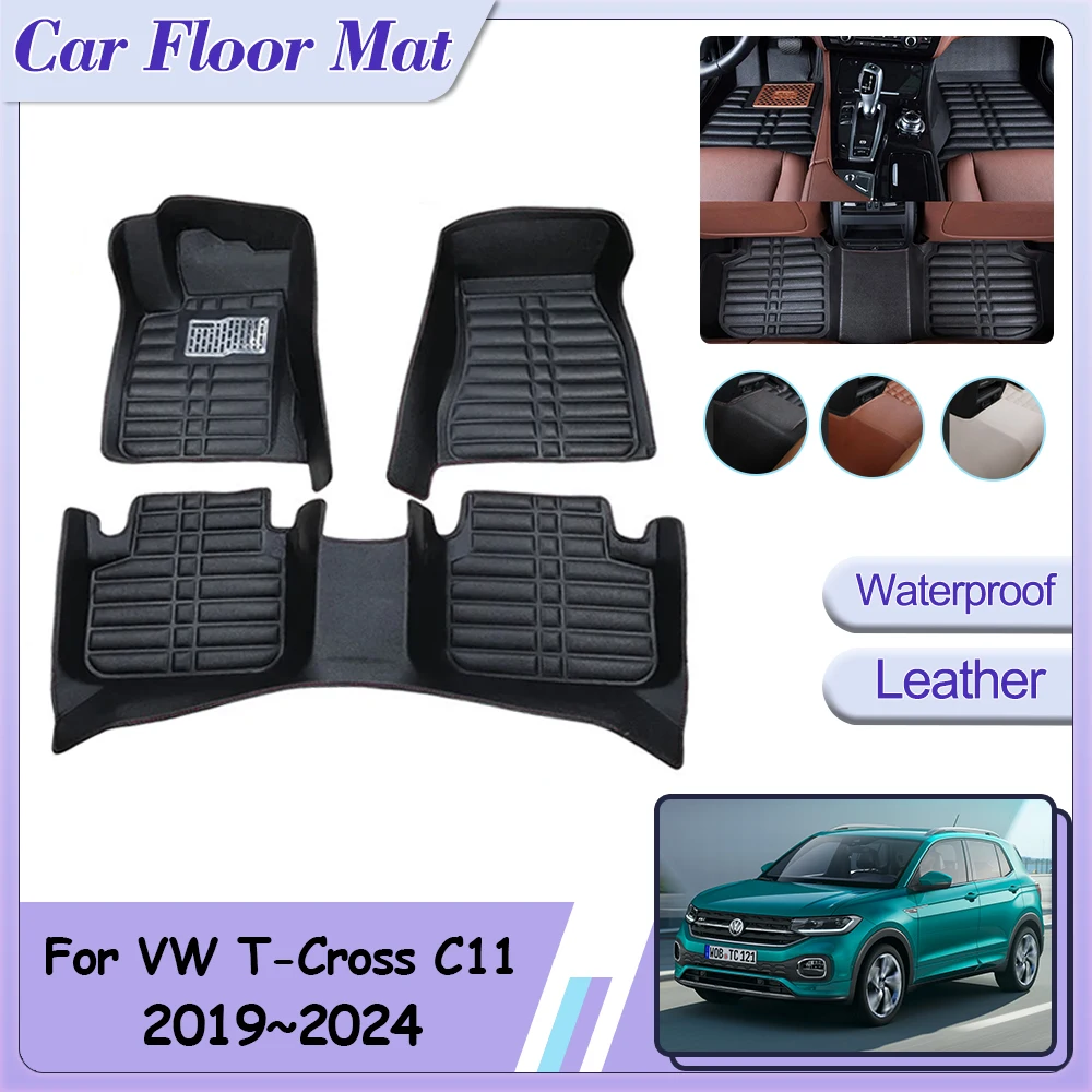 For Volkswagen T-Cross C11 VW Taigun GT 2019~2024 Car Floor Mat Foot Parts Custom Leather Panel Liner Carpet Interior Accessorie