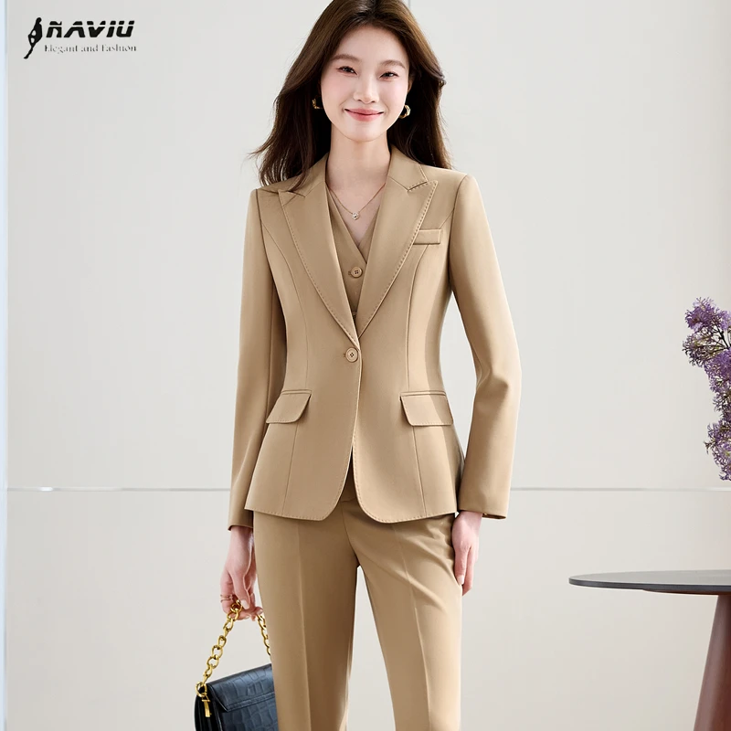 

NAVIU Fashion Women New Suits Spring Temperament Professional Business Long Sleeve Slim Blazer And Pants Office Ladies Work Wear