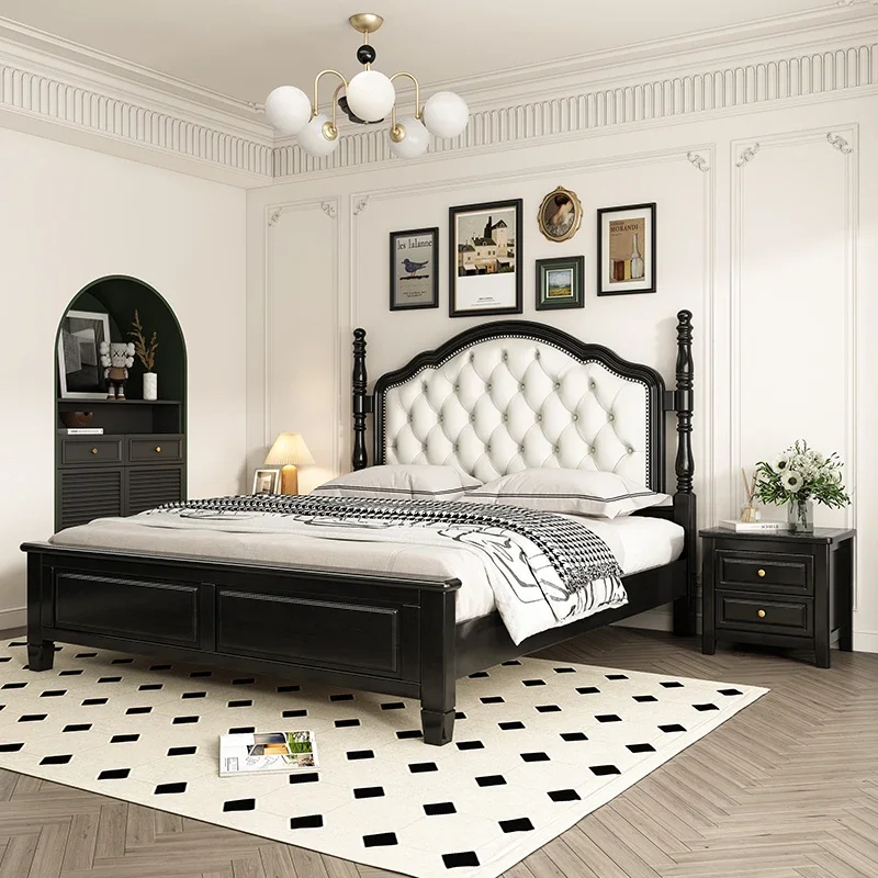 

Headboard Frame Double Bed Modern Black Shelves Queen Full Size Double Bed Wooden Luxury Letto Matrimoniale Bedroom Furniture