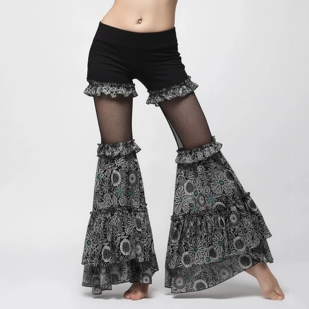 

Tribal Belly Dancing Dancewear for Women High Waist Flare Trousers Gypsy Dance Practice Pants Belly Dance Pants