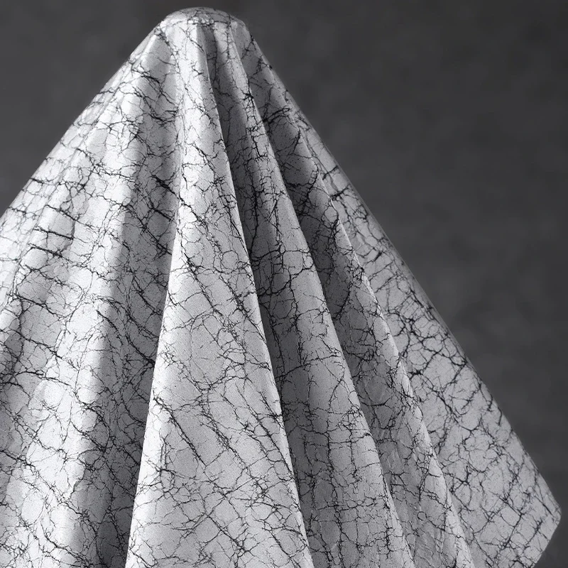 Vintage Gray Distressed Cracked Coated Leather Fabric for Creative Outerwear Clothing Design DIY Sewing Apparel