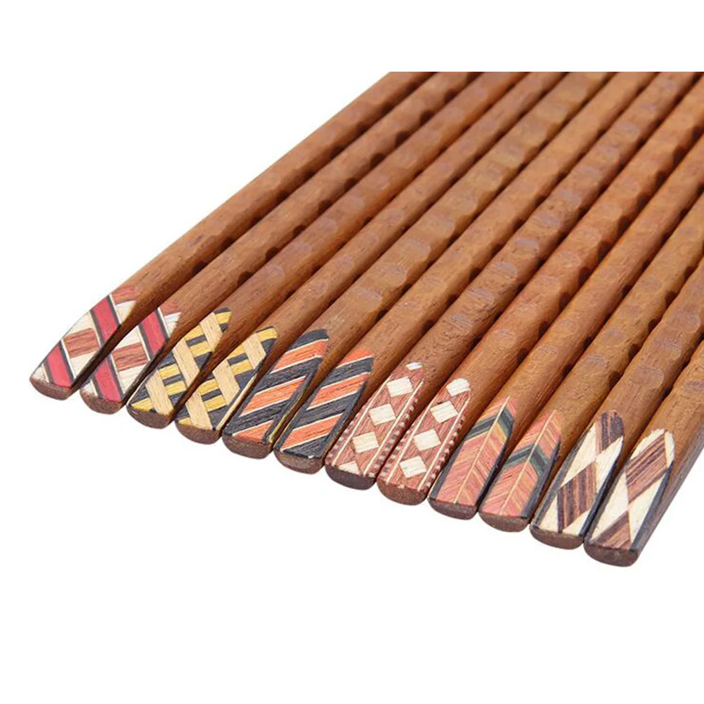 

5 Pairs Solid Wood Colorful Chopsticks Reusable Home Tableware Eco Friendly Non Slip Japanese Sushi Chinese Food Hot Pot