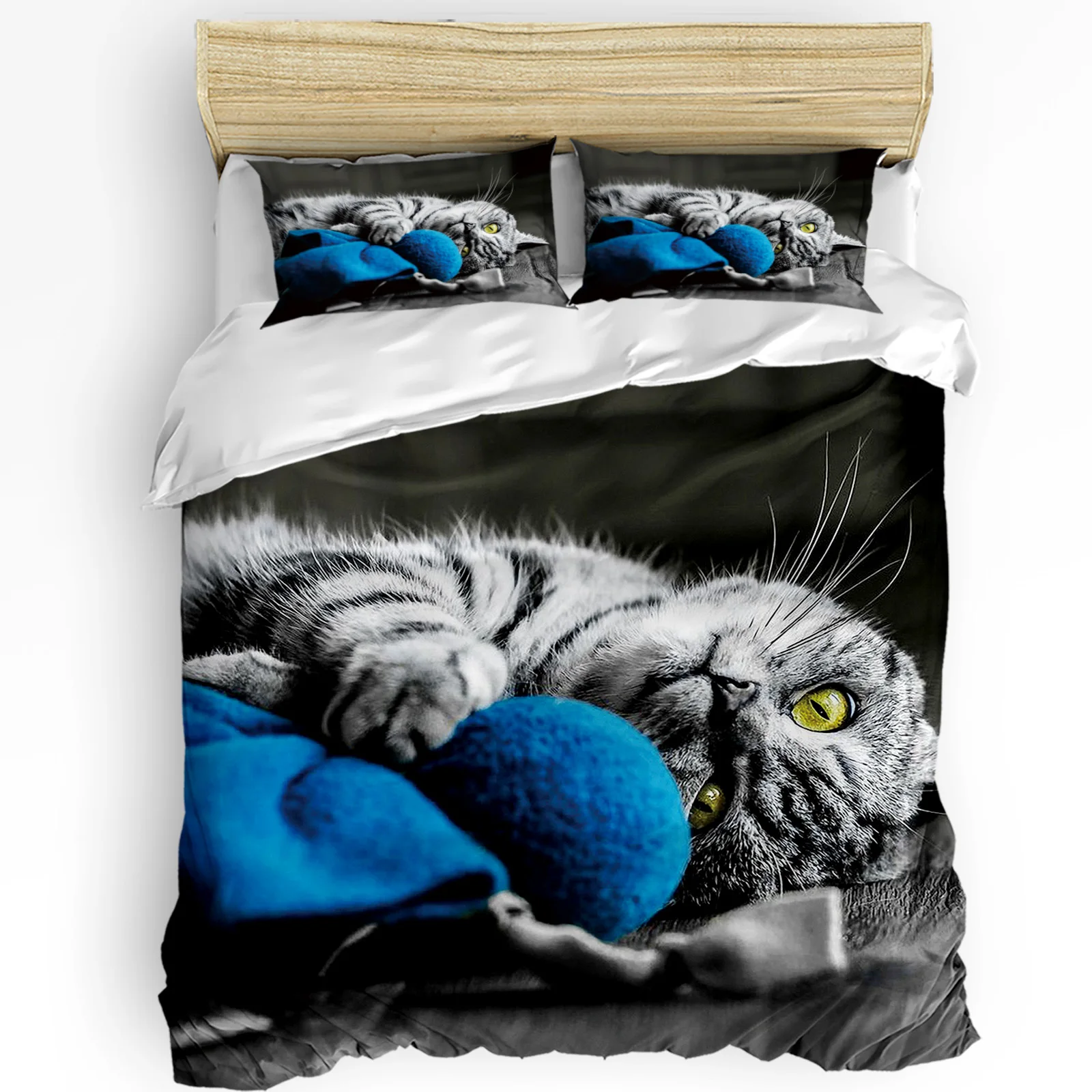 Playing Cat 3pcs Duvet Cover Set Pillow Case Bedroom Single Double Bed Comforter Bedding Set Quilt Cover