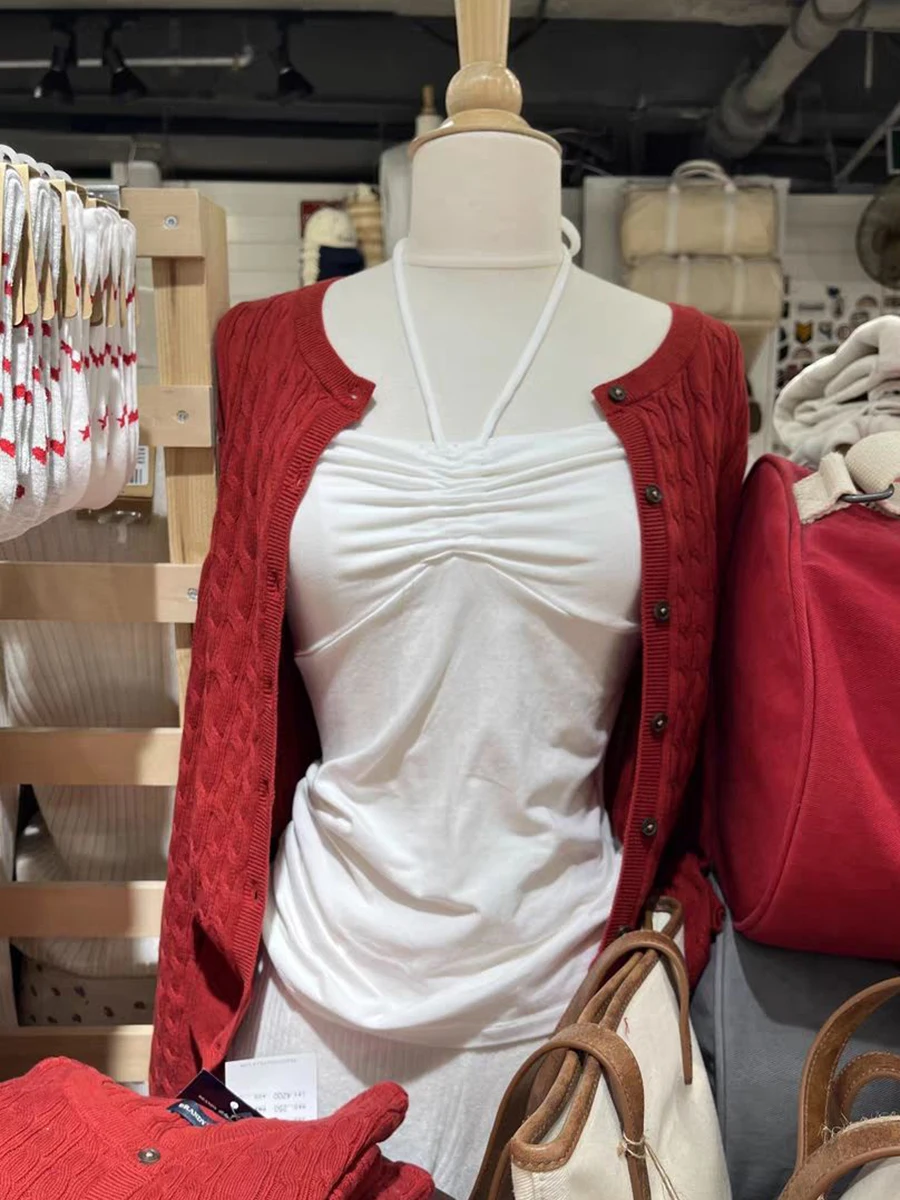 Gray Drawstring Strapless Slim Tank Tops Women Summer Cotton Cropped Halter Camisole Solid All-match Sweet Crop Top Y2k Vest