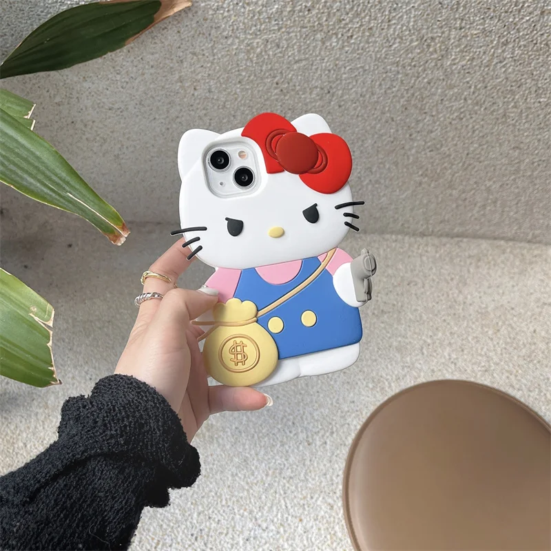Japan Anime Pink Hello Kitty Sweet Girls Cartoon Phone Case For IPhone 15 14 13 12 11 Pro Max Case Cute Soft Silicone Bakc Cover