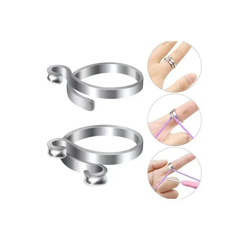 2 Stück verstellbare Strick- und Häkelringe, Fadenführungsringe für Finger, schnellerer Fadenhalter, Fingerhut, Häkelfingerhut, Fadenringe, Nähwerkzeuge – Detail 3