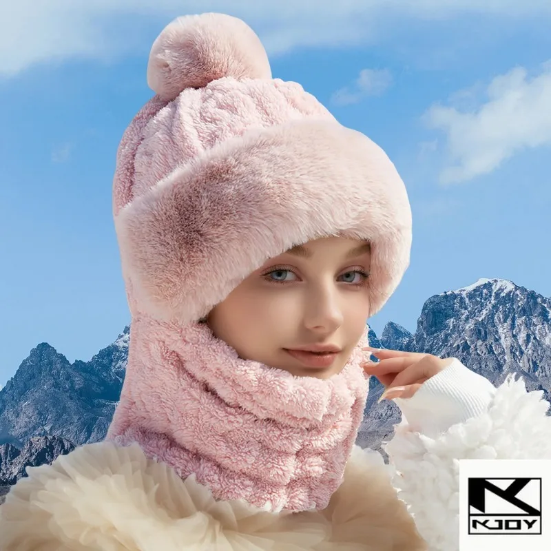 Women Winter 3 In 1 Beanie Hat Scarf Integrated Ear Flap Windproof Face Cover Warm Balaclava For Cycling Skiing Outdoor Sports