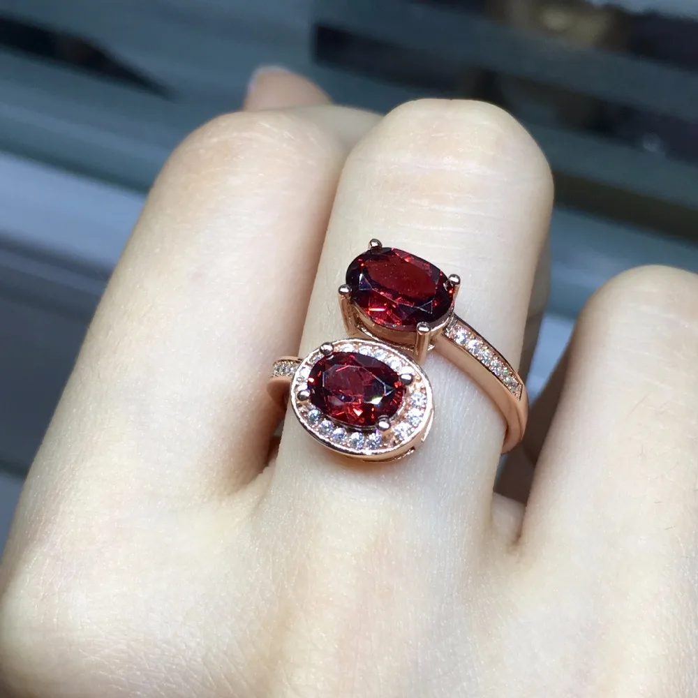 MeiBaPJ anello alla moda con gemme di granato rosso naturale di alta qualità per donna, vero gioiello in argento Sterling 925