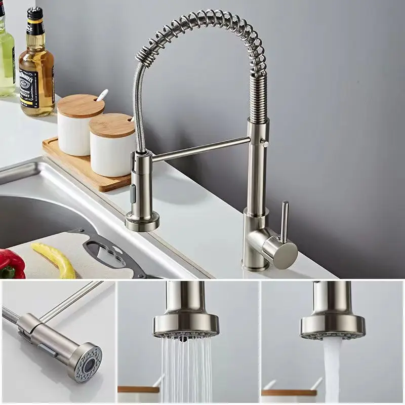 Household Modern Shower Spring Pull Faucet Kitchen Hot and Cold Multi-Functional Universal Double Water Outlet Washing