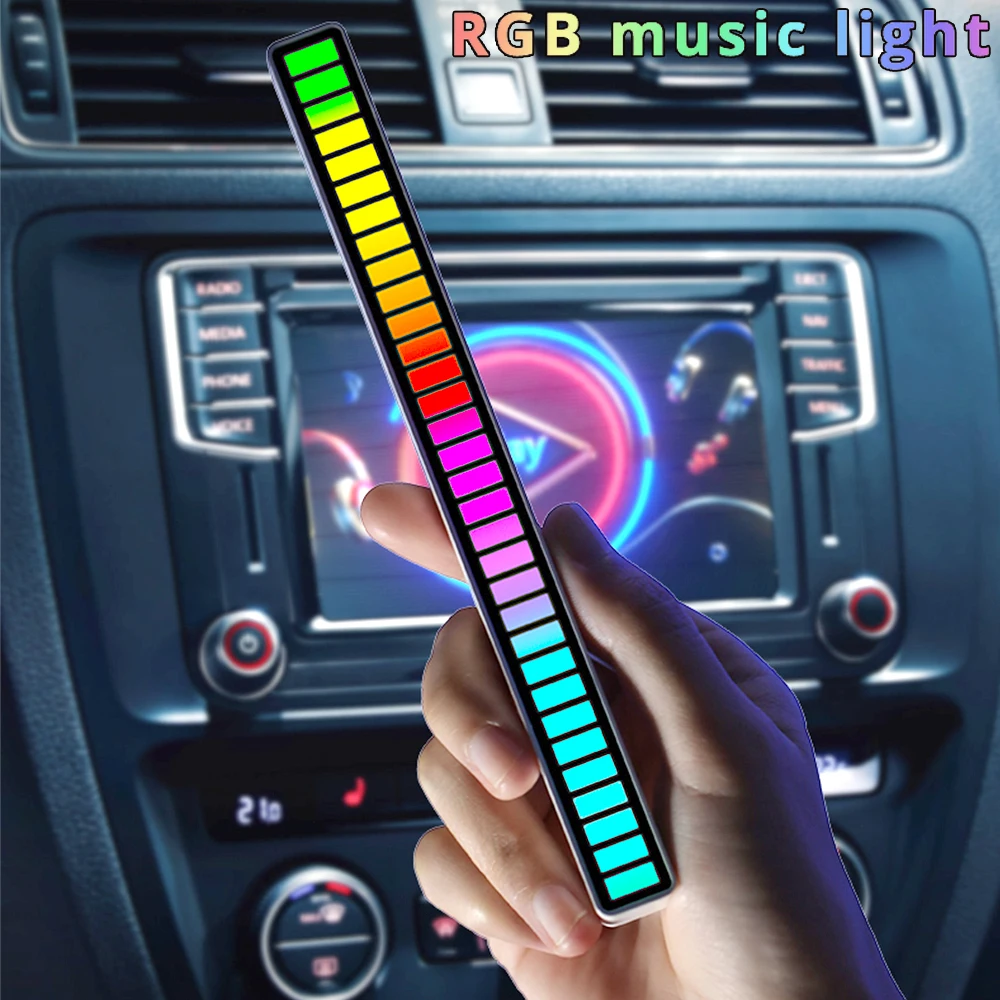 

Car Led Sound Control Light Bar RGB Ambient Pickup Rhythm Lamp Music USB Adjustabl Automotivo Strip for automobiles family Party