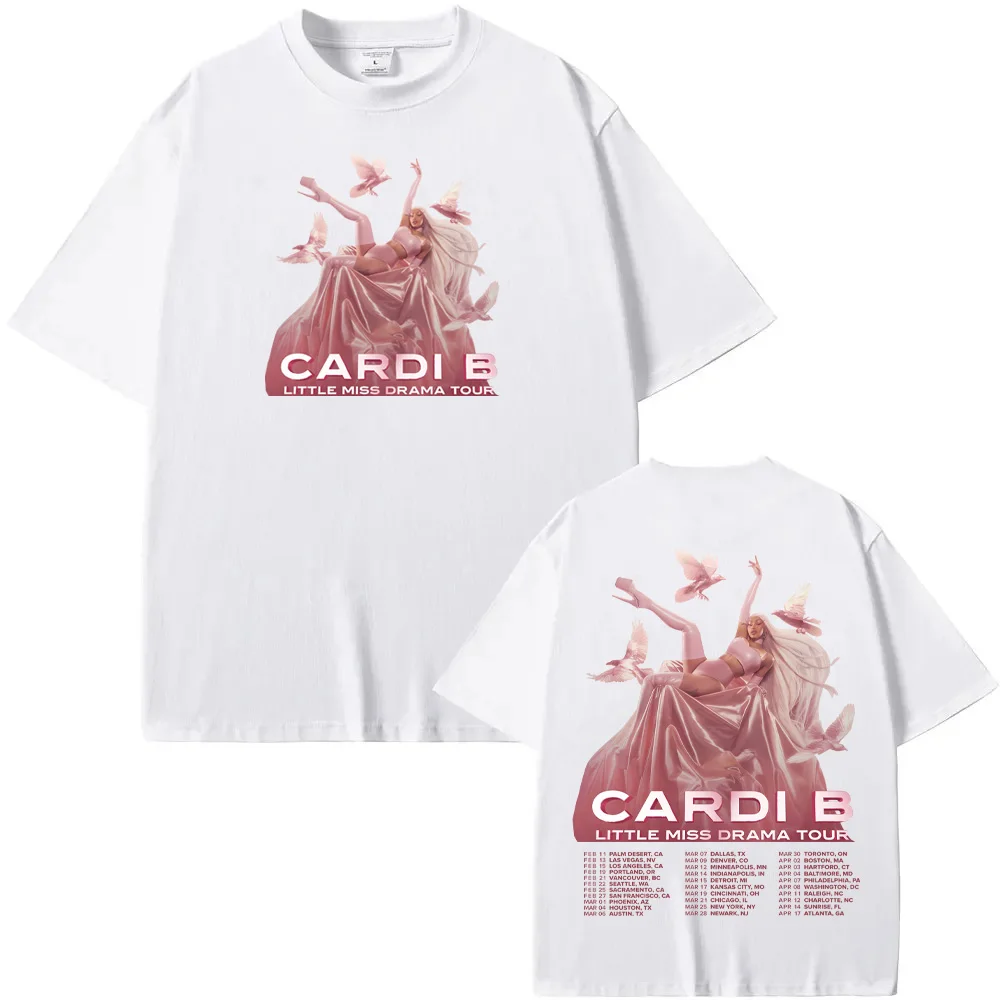 تي شيرت Cardi B LITTLE MISS DRAMA TOUR تي شيرت 2026new نمط رقبة مستديرة صيفي 100% قطن عالي الجودة تي شيرت أنيق للمغني بنفس النمط