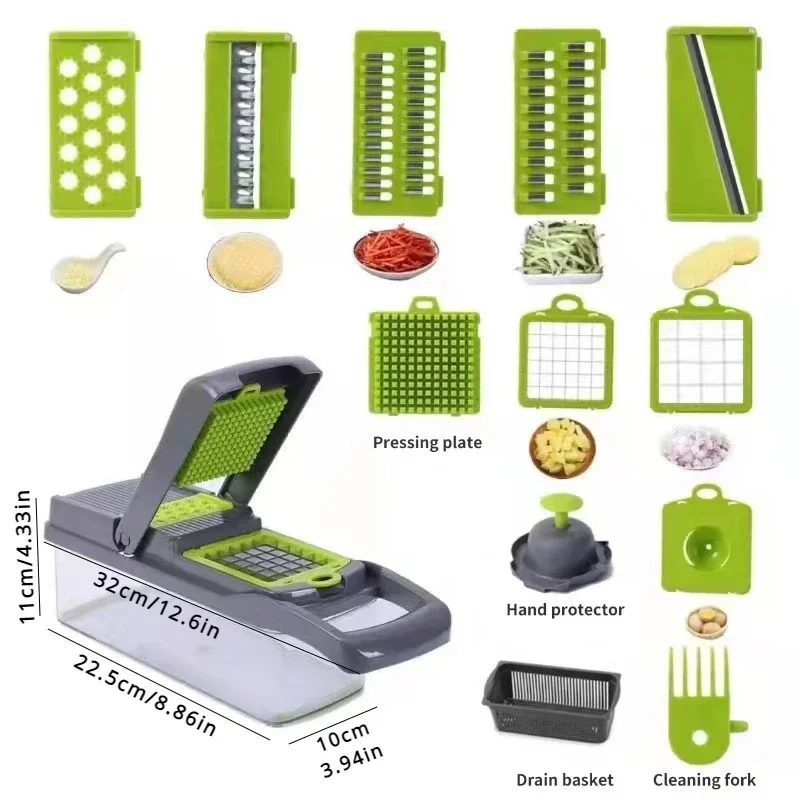 14/15/16 in 1 Multifunctional Vegetable Chopper Slicer Shredder with Basket Fruit Slicer Potato Shredder Carrot Grind Gadgets