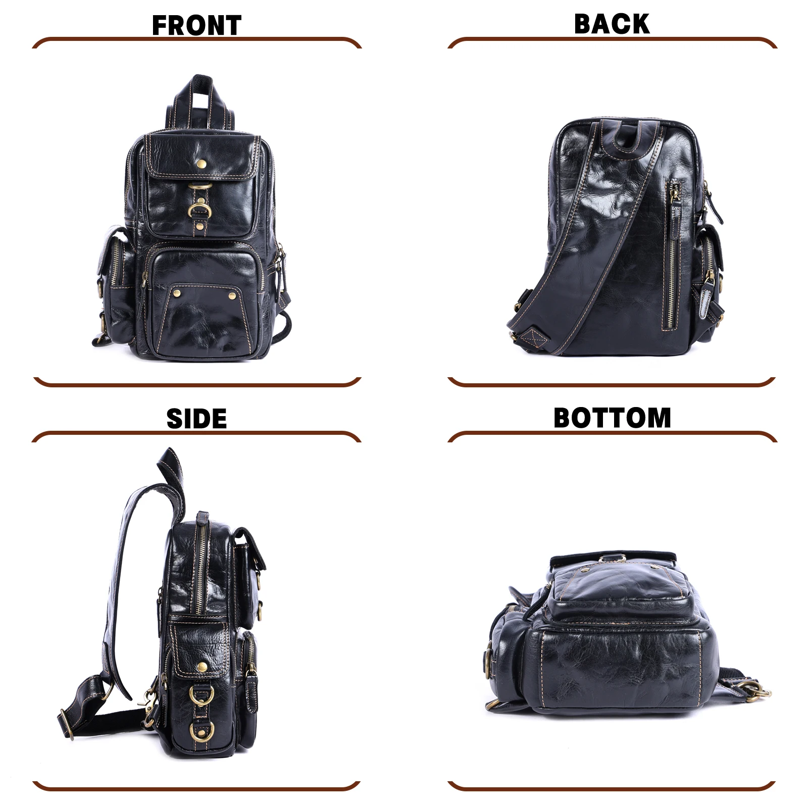Vintage Echtleder-Brusttasche für Herren, Vollnarbenleder-Umhängetasche, Tagesrucksack mit großer Kapazität – Detail 7