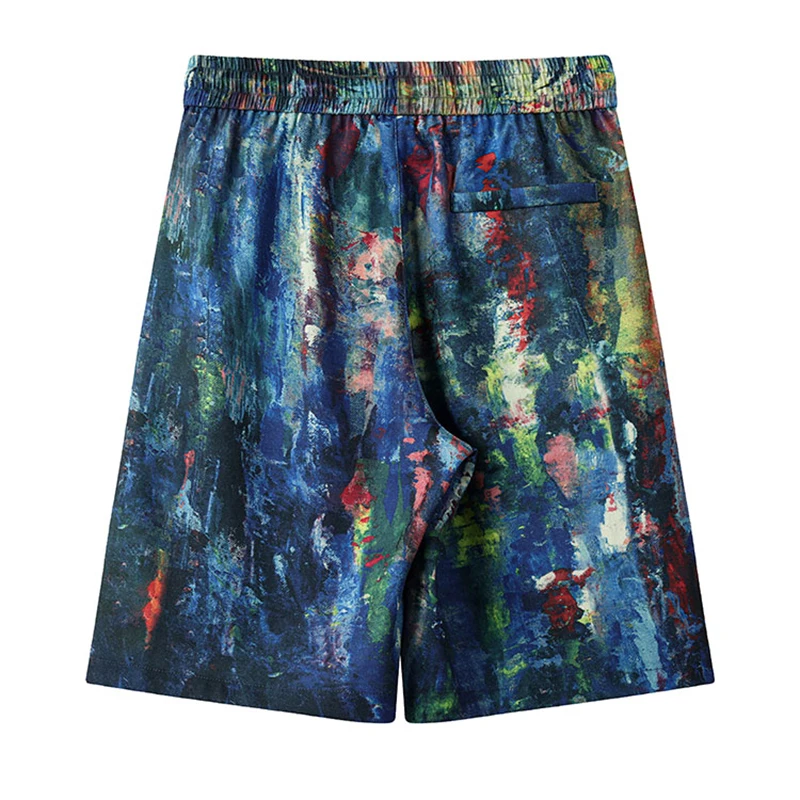 Verão novo masculino casual solto shorts atlético fitness treinamento shorts 3d impressão a cores tinta respingo pintura a óleo calças M-5XL