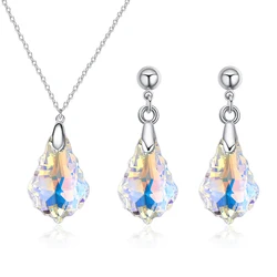 BAFFIN Romantic Real Crystals From Austria Jewelry Sets Silver Color Geometric Pendant Necklace Drop Earrings For Women