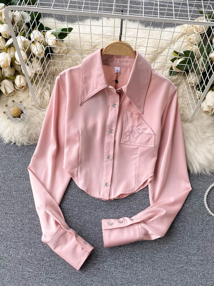 Spring Fashion New Lapel Single-Breasted Temperament Slim Blusa Short All-Match Blouse GK601