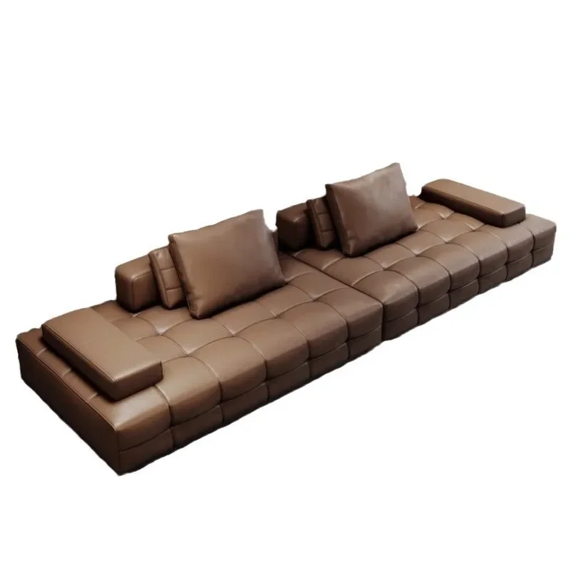 Erste Schicht aus Rindsleder, große flache Schicht, leichte Luxus-Villa-Modul-Kombination, Kunstsofa aus Leder