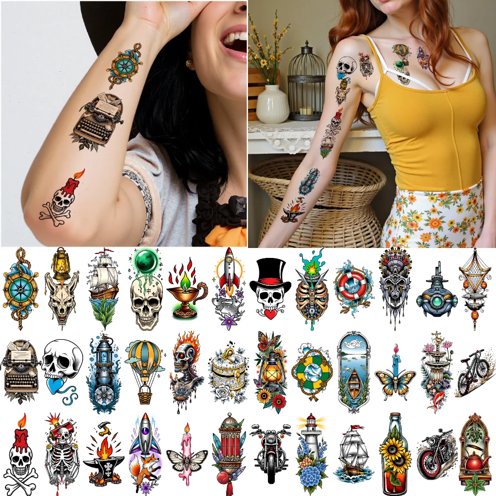 

63 шт. временные татуировки воздушный шар водостойкие долговечные наклейки для тела корабль подводная лодка временные татуировки наклейки для