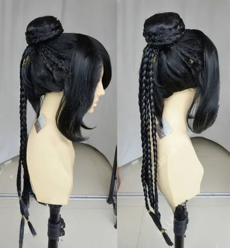 Final Fantasy lulu Braids Head Wig Black Bag Braid Cosplay Wigs