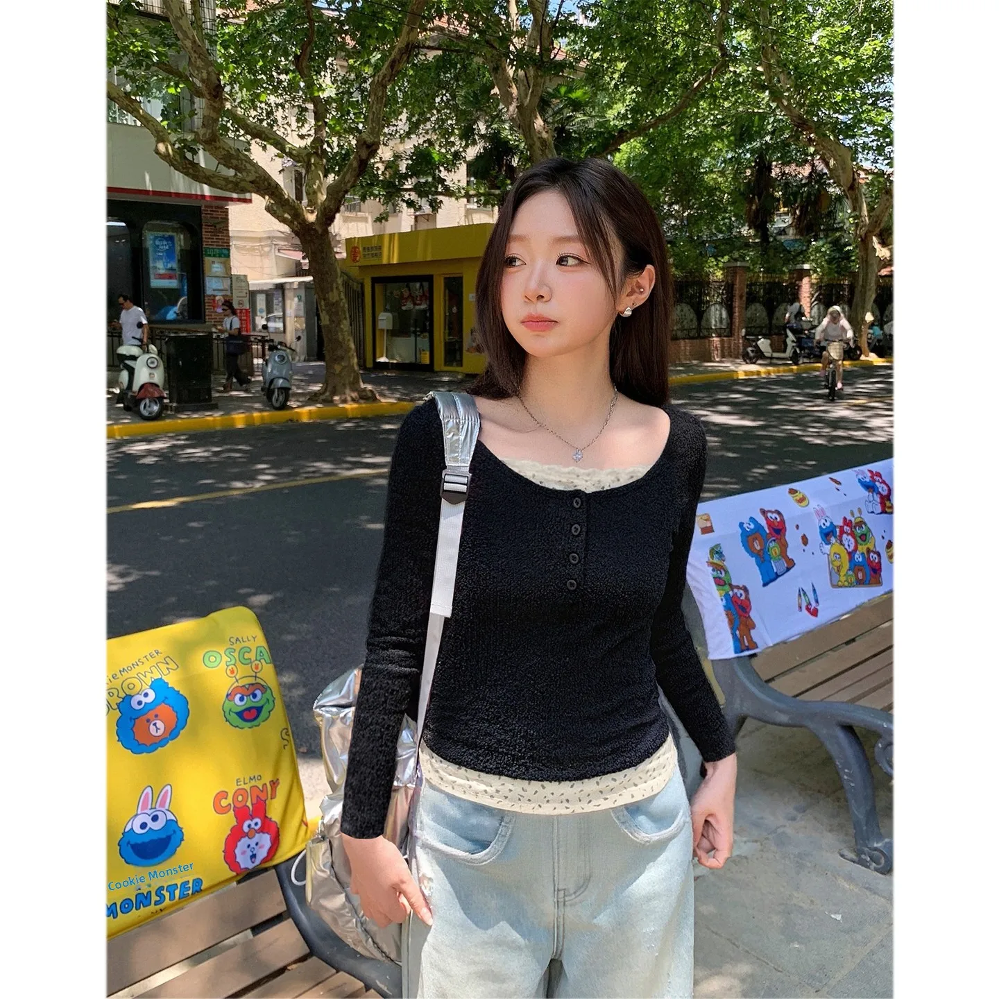 

Облегающая длинная футболка Sve, женская круглая футболка Ne Splice с цветочным принтом в стиле пэчворк, повседневная трикотажная ткань, полиэстер, вискоза, спандекс