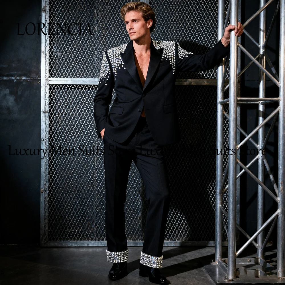 

Великолепные мужские костюмы со стразами, комплект из 2 предметов, однобортные смокинги для жениха для свадебной вечеринки, пиджак по индивидуальному заказу, брюки ropa hombre