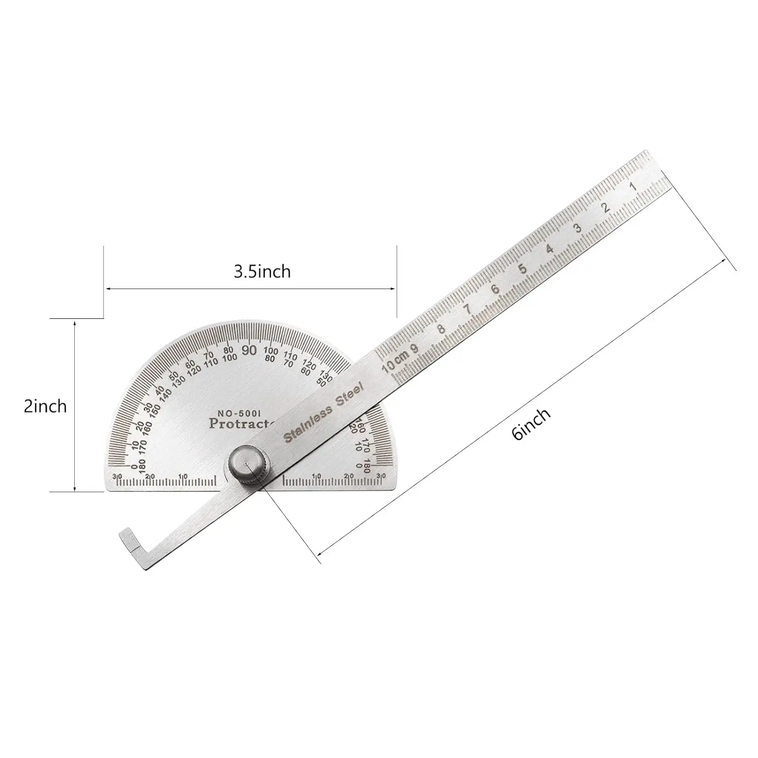 0-180 ° Round Head Protractor, Thickened Stainless Steel Angle Gauge for Measuring Large Woodworking Angle Gauges