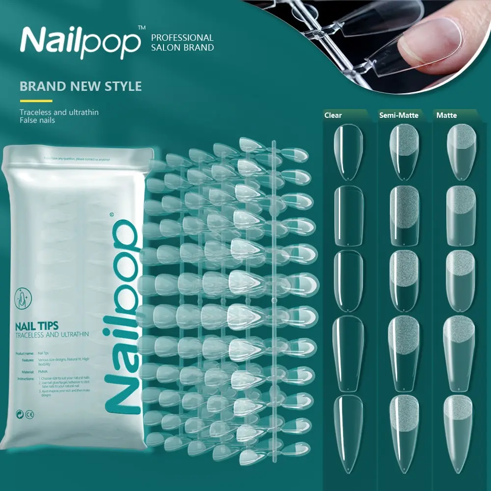 NAILPOP Nail Tips Full Cover Soft Gel False Nail Capsules Various Shapes and Styles for Professional Nail Extension DIY 120PCS