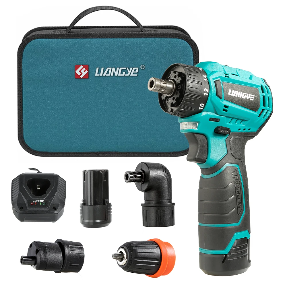 12v 666 System 4-IN-1 Multi-Head 12V Cordless Drill Driver Set For DIY With Right Angle/Offset/Drill Attachment