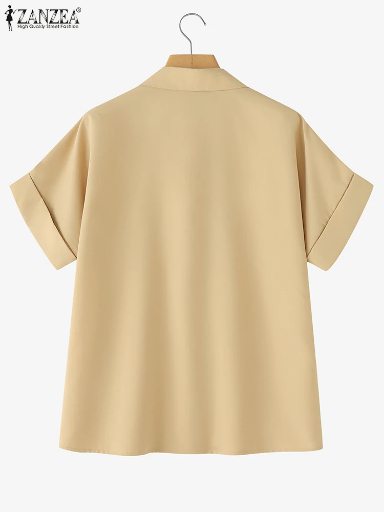 ZANZEA Übergroße Damenmode-Bluse, Sommerhemden, 2025, elegante Bürodame, Tunika, Tops, lässig, lockeres Revers, einfarbig, Blusas